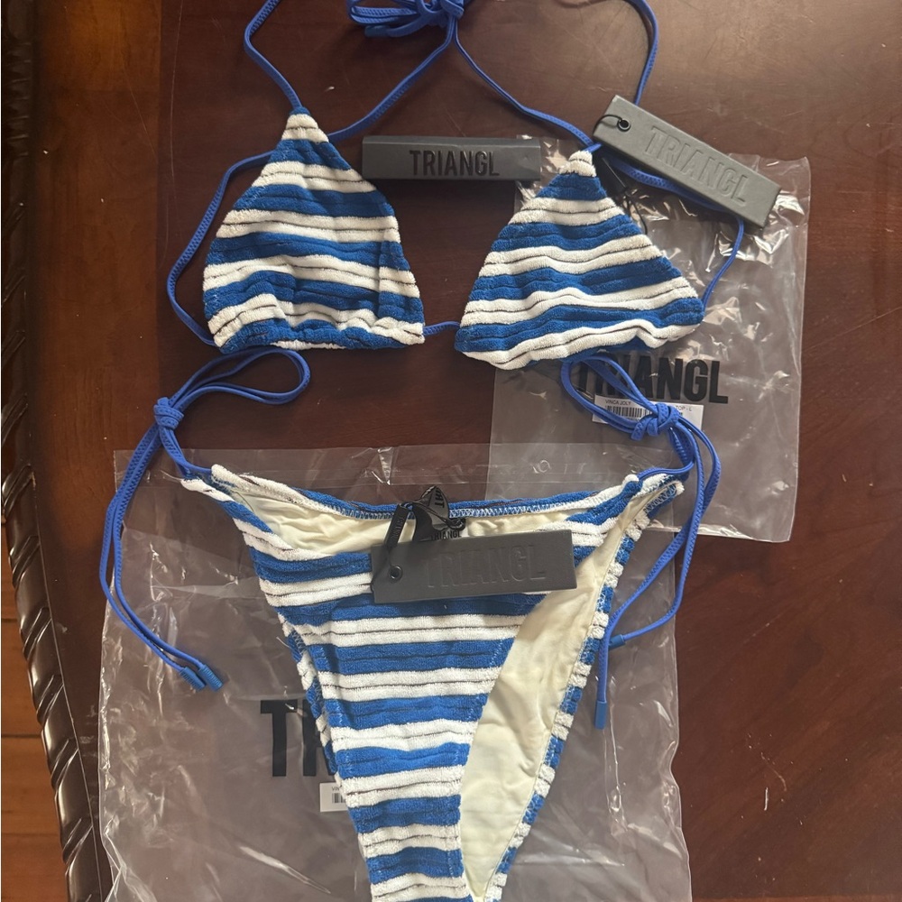 Triangl Bikini - Blue and White Striped Bikini